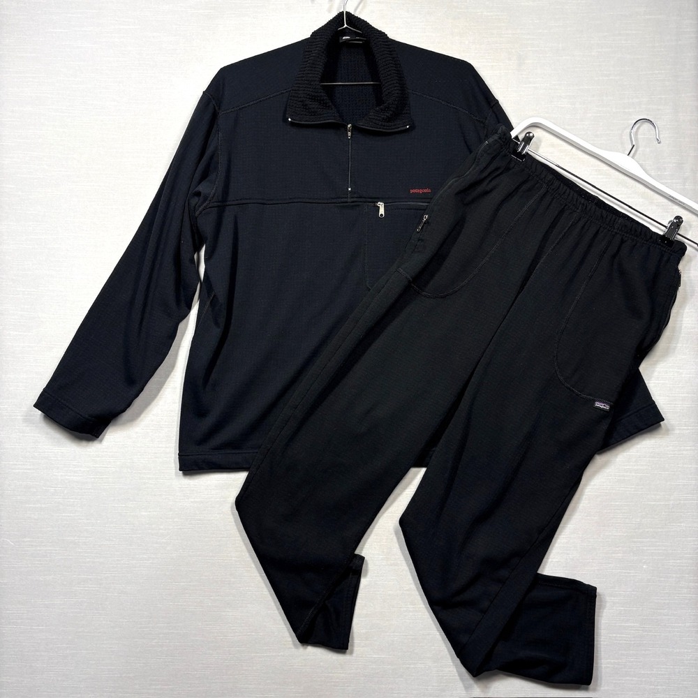 Patagonia Regulator R Zip-T & Pants Base Layer Set Mens M Black Red Logo 40050